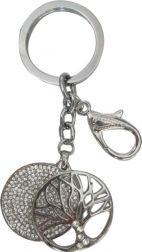 Tree of Life and Diamante Double Round Shape Metal Keyring Silver, On Sale, 40% off, Min Qty 3