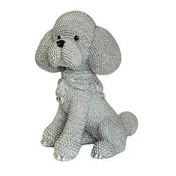 Silver Free Standing Polystone Dog Statue with Beaded Electroplated Finish, 14.5x10x19cm, Sparkle and Shine Sale, 30% Off