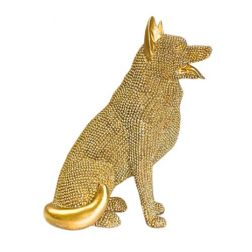 Gold Free Standing Polystone Dog Statue with Beaded Electroplated Finish, 12.5x8.5x17cm, Sparkle and Shine Sale, 30% Off