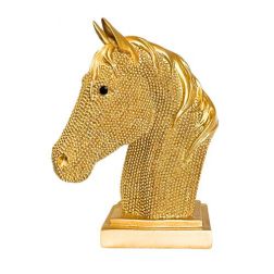 Gold Free Standing Polystone Horse Head Statue with Beaded Electroplated Finish, 15x10x19.8cm, Sparkle and Shine Sale, 30% Off