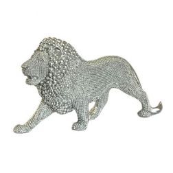 Silver Free Standing Polystone Lion Statue with Beaded Electroplated Finish, 22.5x6.4x11.5cm, Sparkle and Shine Sale, 30% Off