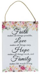 MDF Faith Love Hanging Plaque, 25x35cm, min 3pcs