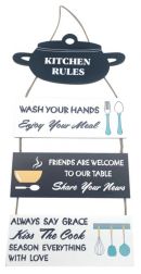 MDF 4 Tier Kitchen Rules Hanging Plaque with Pot, 47.4x30x0.6cm