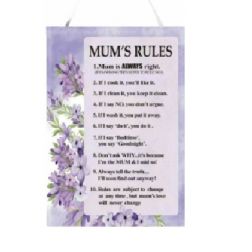 Personalised Mum's Rules Hanging Plaque with Purple Flowers, 24x35x0.6cm, min 3pcs