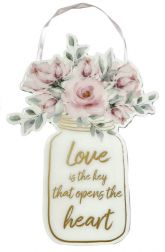 MDF Mason Jar Flowers Hanging Plaque for Love , 16.5x22.5x0.6cm, on Sale, 30% off, Min 3 pcs