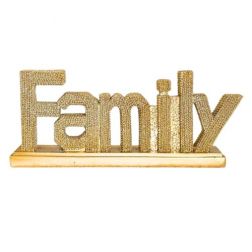 Gold Freestanding Polyresin “Family” Decorative Sign for Stylish Home Décor, 23x3.5x9.5cm, Sparkle and Shine Sale, 30% Off