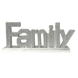 Silver Freestanding Polyresin “Family” Decorative Sign for Stylish Home Décor, 23x3.5x9.5cm, Sparkle and Shine Sale, 30% Off