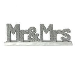 Silver Freestanding Polyresin “Mr&Mrs” Decorative Sign for Stylish Home Décor, 25.5x3.5x8cm, Sparkle and Shine Sale, 30% Off
