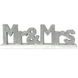 Silver Freestanding Polyresin “Mr&Mrs” Decorative Sign for Stylish Home Décor, 25.5x3.5x8cm, Sparkle and Shine Sale, 30% Off